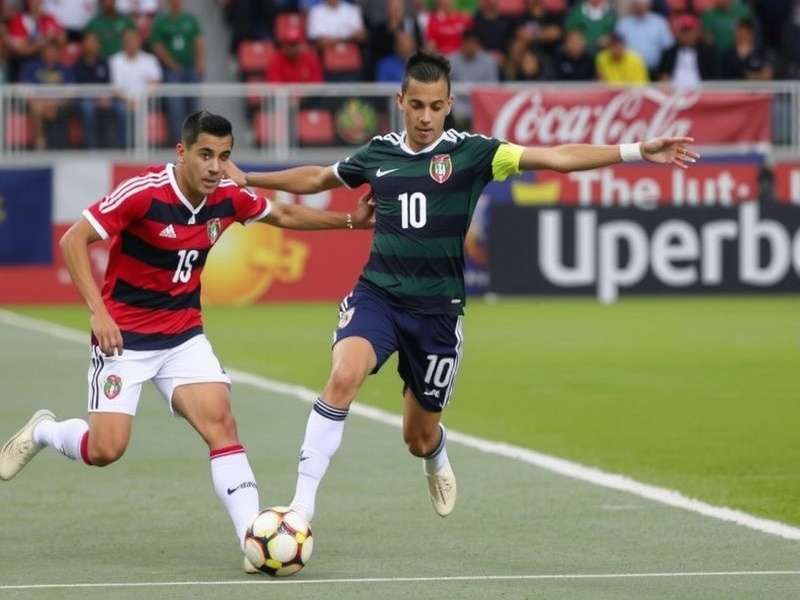 Mexico vs USA soccer match intense action with players competing for the ball