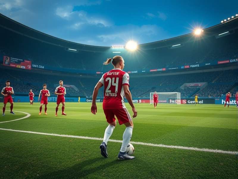 Soccer match timer showing 90 minutes with players in background