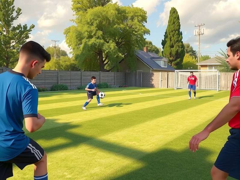 Children playing informal soccer in an Indian backyard alley