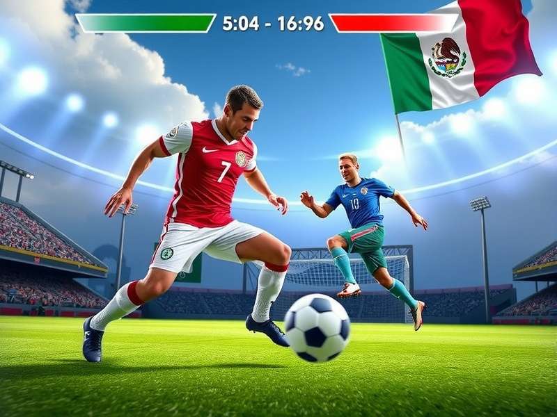 A passionate crowd at a Mexico national team soccer game, waving flags and cheering