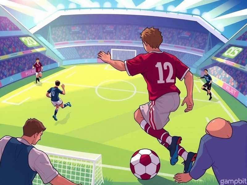 A lively soccer match in an Indian stadium with fans cheering