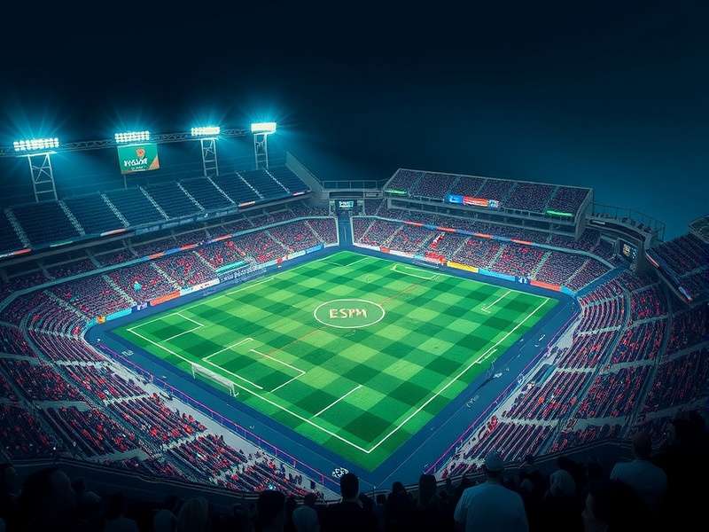 ESPN Soccer Broadcast Studio with multiple screens showing live football matches