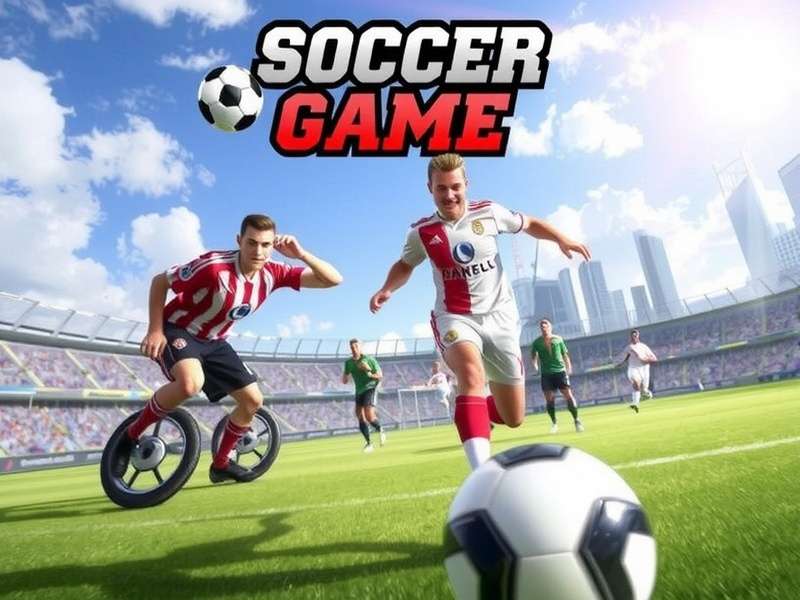 Soccer Game gameplay screenshot showing a player taking a shot on goal