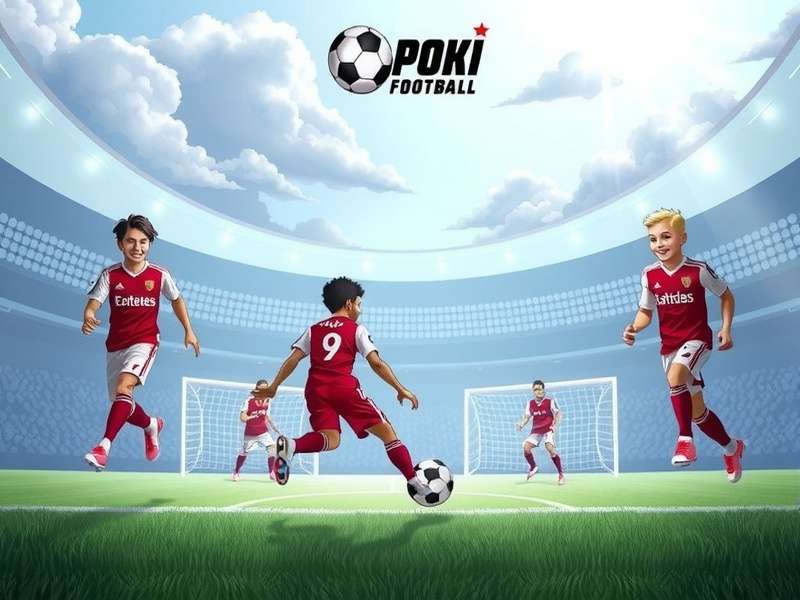 Poki Football gameplay action shot with golden ball on dark background
