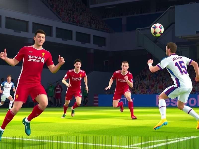 Liverpool FC players celebrating a goal in a soccer video game match