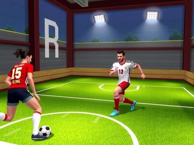 Indoor soccer court in India with players in action